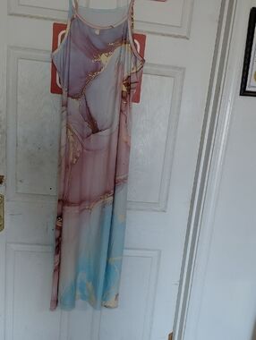 Pastel Marble-Print Maxi Dress in Pink & Blue